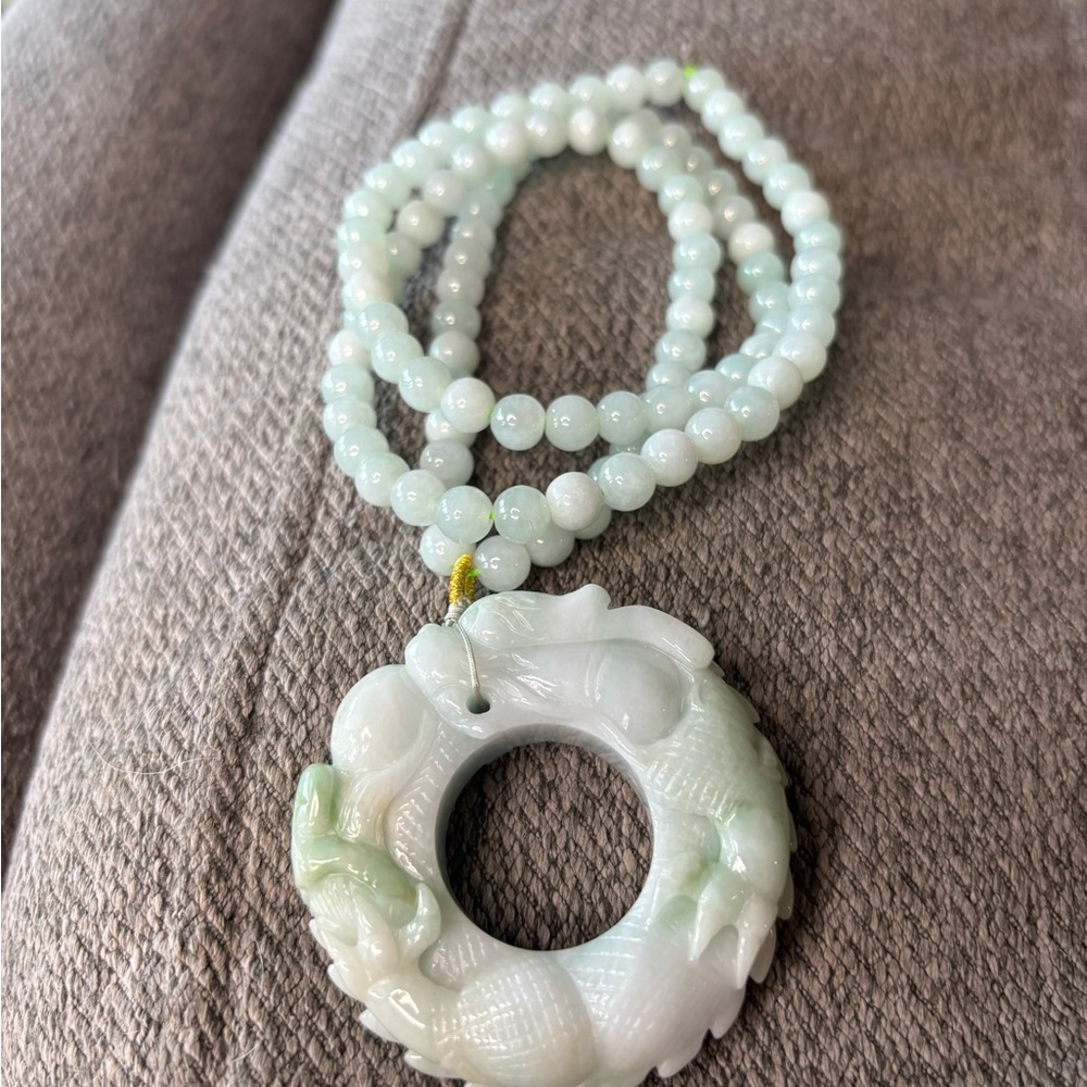 Grade A Jade Dragon Pendant Necklace - Picture 5 of 12